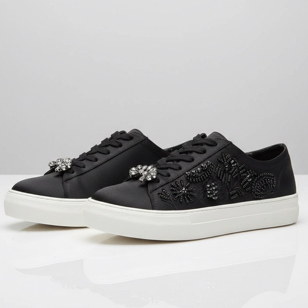 ZARA Satin Beaded & Crystal Embellished Sneakers Limited Edition